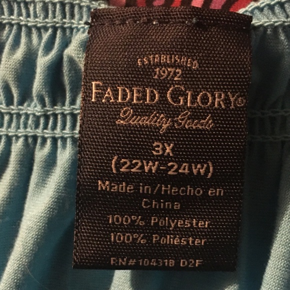 Women’s Faded Glory Turquoise Crinkle Peasant Blouse 3x (22-24) - Picture 6 of 6